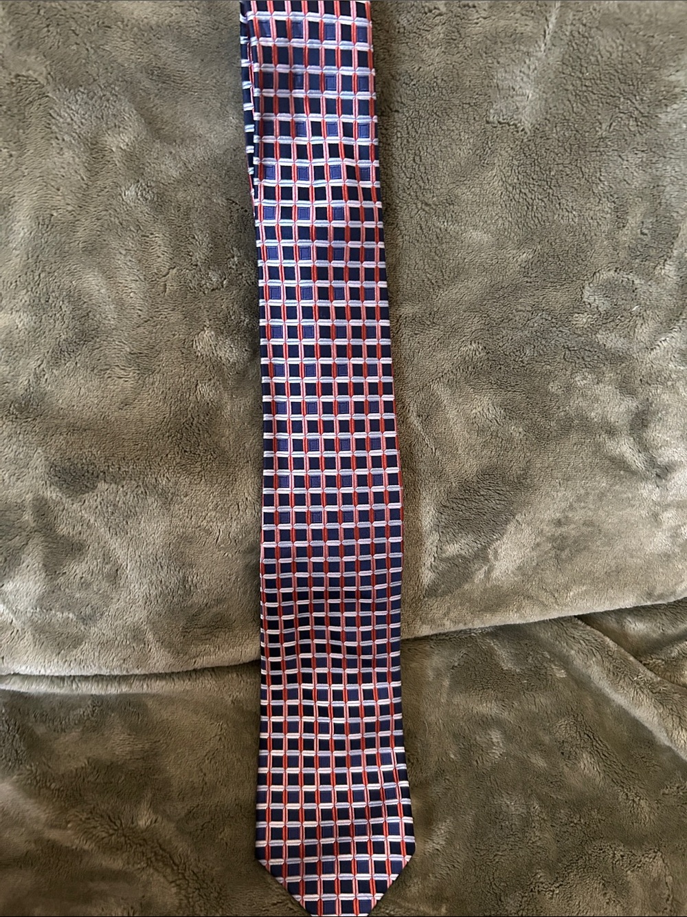 Van Heusen Navy, Red and White Windowpane Tie